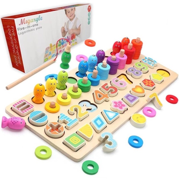 New Montessori 4-in-1 Wood Logorithmic Sorting Puzzle - Picture 1 of 9